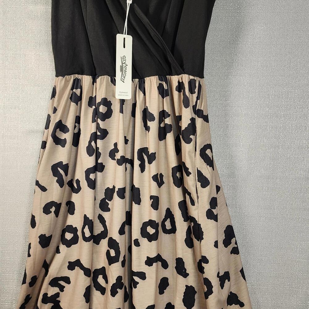 Black and Tan Leopard Print Maxi Dress, Small With Pockets